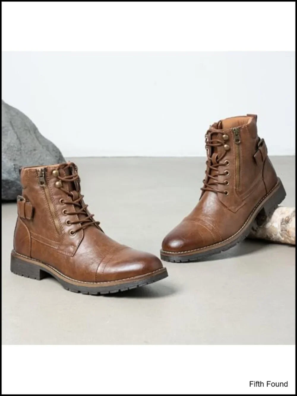 Men's Casual Combat Motorcycle Ankle Boots Lace-Up with Side Zipper